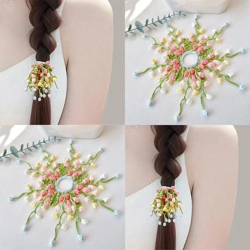 毛线钩针紫藤花发圈紫薇花发夹diy自制材料包手工编织发饰送闺蜜