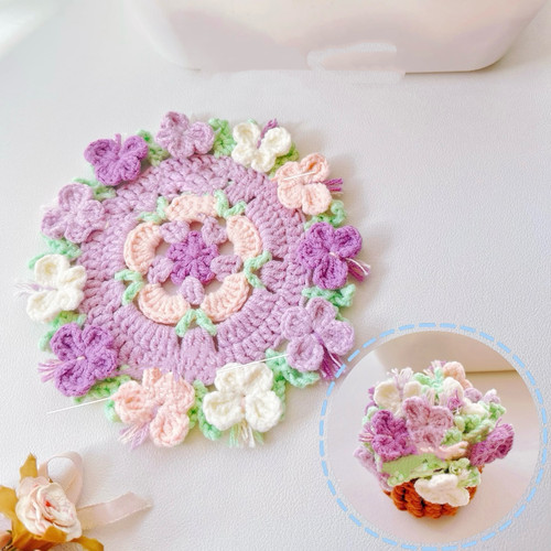 迷你玫瑰花束毯子杯垫花篮车挂件毛线钩针钩织手工diy编织材料包