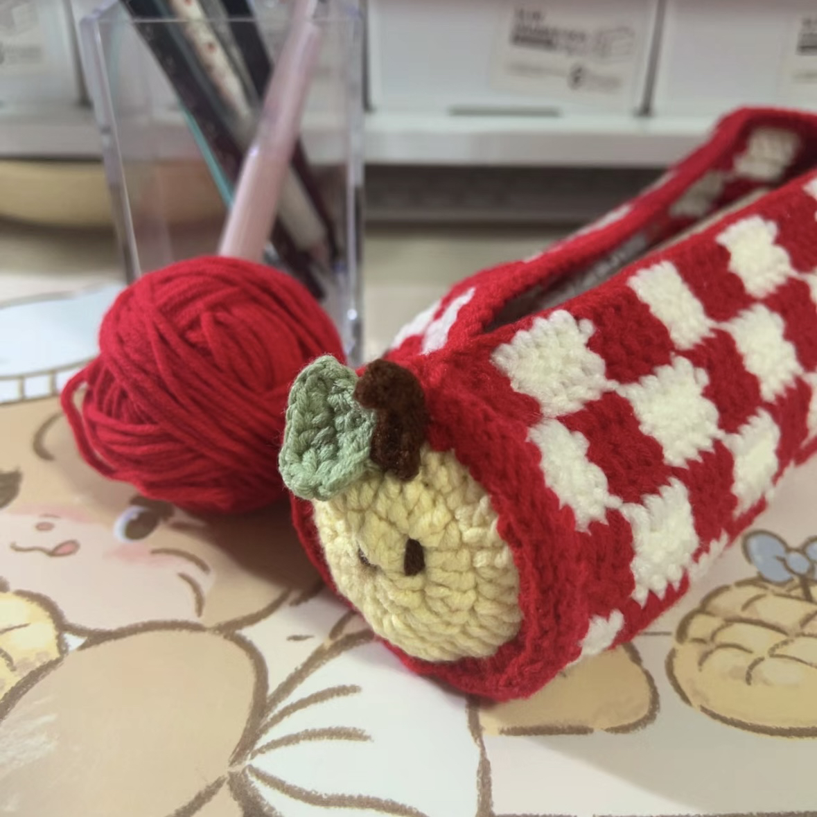 钩针编织玉米苹果笔袋DIY毛线材料包针织文具袋手工礼物打发时间