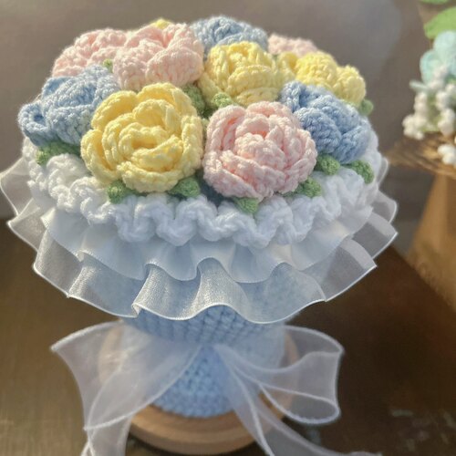 新婚手工花束新娘手捧花钩针编织diy玫瑰毛线材料包送结婚礼物
