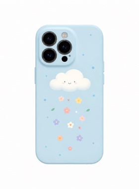 浅蓝云朵小花雨可爱风手机壳适用苹果 17nova14 华为 p70mate60 小米 15OPPO Reno 荣耀 300iPhone16