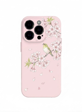 樱花小鸟日系水彩温柔风菲林手机壳适用苹果 17nova14 华为 p70mate60 小米 15OPPO Reno 荣耀 300iPhone16