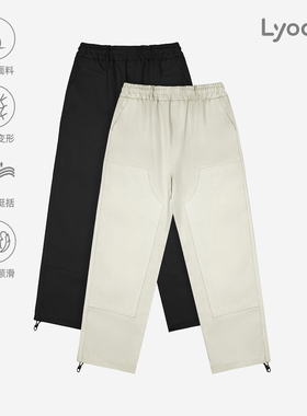 百机美式复古工装裤纯色男宽松直筒裤莱赛尔休闲裤抽绳春秋长裤子