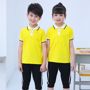 黄色中小学生校服男女儿童班服幼儿园服装短袖七分裤子开学季套装