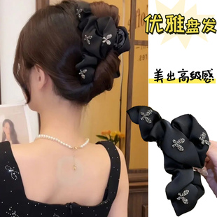 新款 轻奢褶皱蝴蝶抓夹女优雅气质高级感鲨鱼夹饱满后脑勺盘发夹子