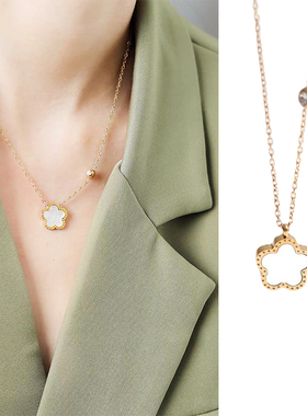 钛钢锁骨链女双面四叶草简约百搭