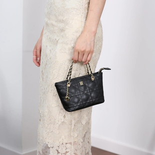 ELLE女包新款女款白色包包真皮藤格链条小托特包手提包单肩斜挎包