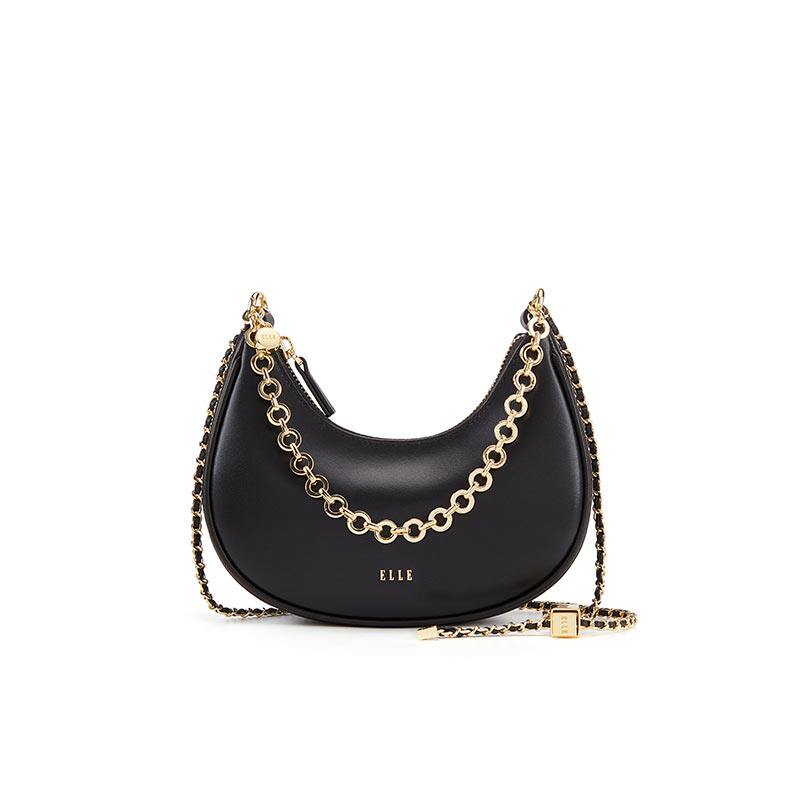 ELLE女包新款包包真皮多功能手机包手提链条月牙包通勤马鞍包