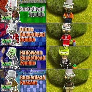 鹊城百货-植物大战僵尸-兼容乐高拼插公仔农夫万圣节未来铁桶僵尸