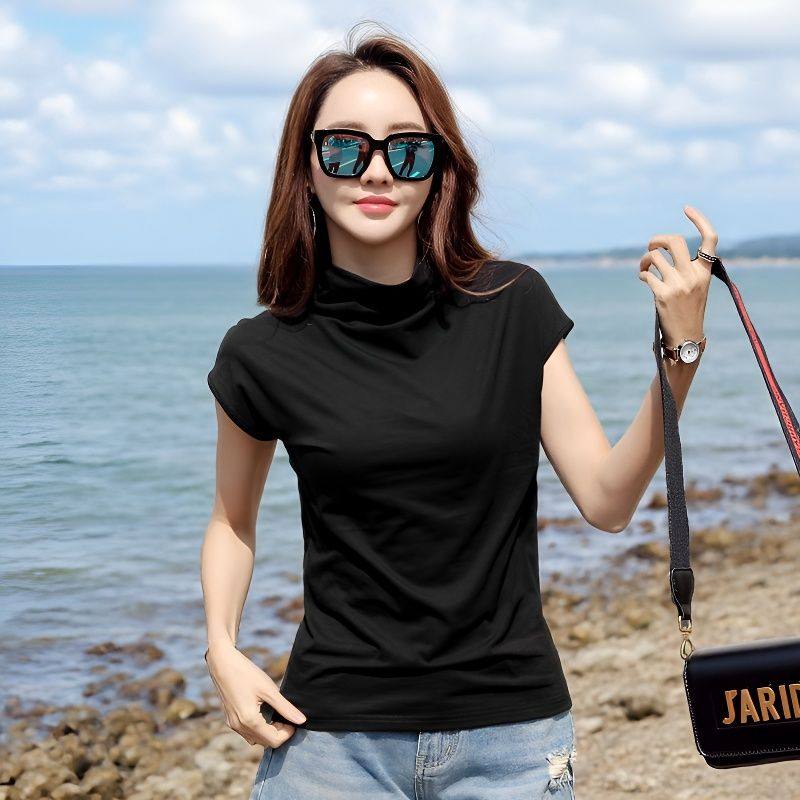 纯色半高领短袖T恤女宽松百搭打底衫内搭老钱风上衣夏季2026新款,女装/女士精品,大码内搭,淘宝优惠券,粉丝福利购,淘宝优惠卷