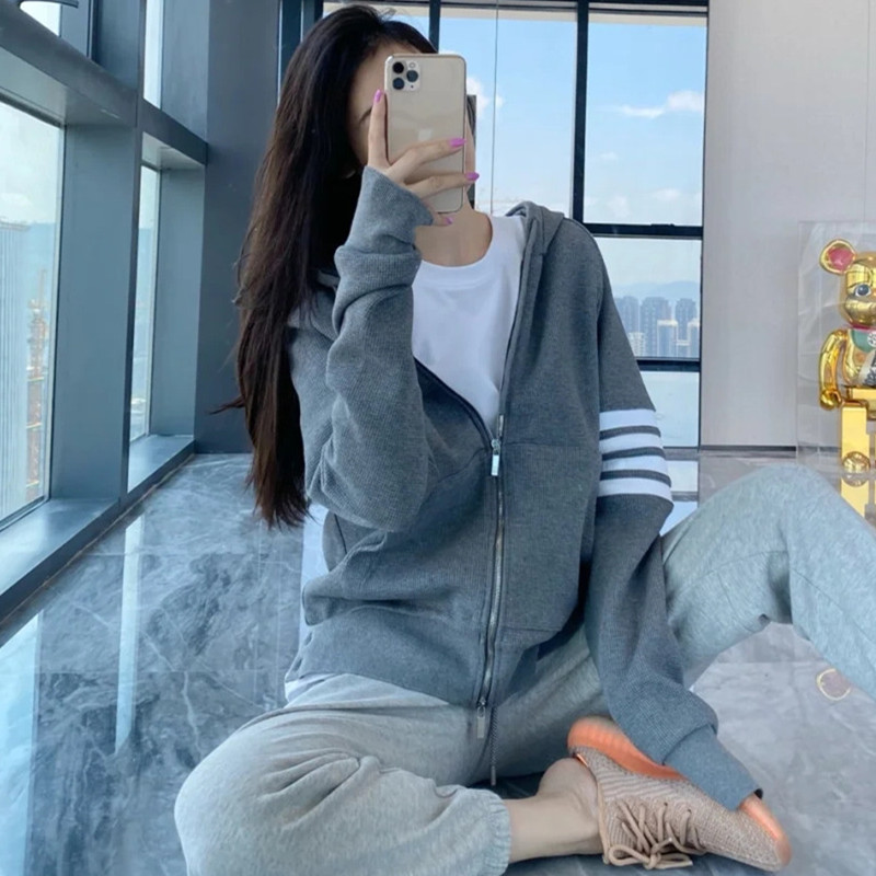 TB华夫格连帽拉链外套女宽松开衫卫衣潮今年流行2025春秋新款穿搭