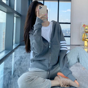 TB华夫格连帽拉链外套女宽松开衫卫衣潮今年流行2026春秋新款穿搭