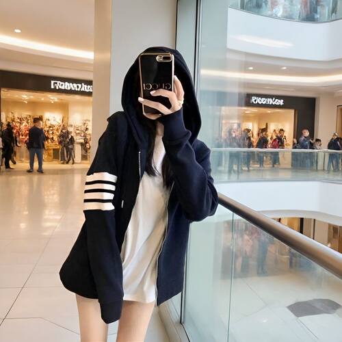 经典英伦风TB连帽四条杠拉链开衫女2026春季插兜休闲宽松外套