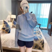 TB四条杠冬季 女套头长袖 大朗毛衣女2025新款 连帽外套雾霾蓝针织衫