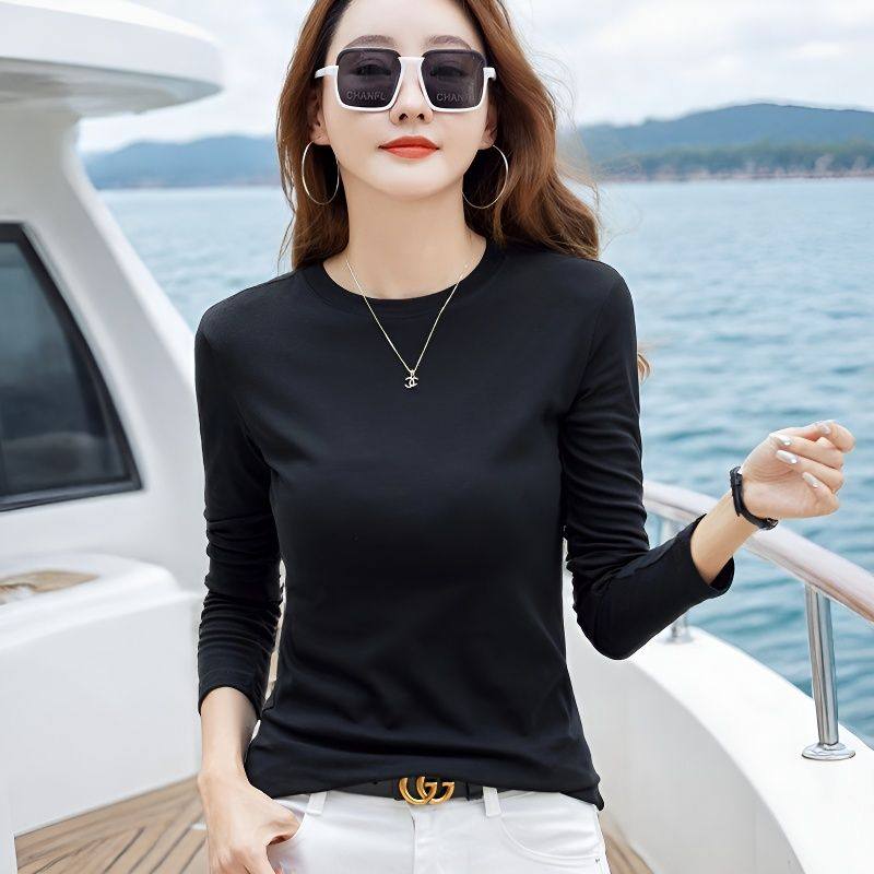 黑色长袖圆领T恤女修身显瘦内搭打底衫亲肤透气2026早春新款,女装/女士精品,大码内搭,淘宝优惠券,粉丝福利购,淘宝优惠卷