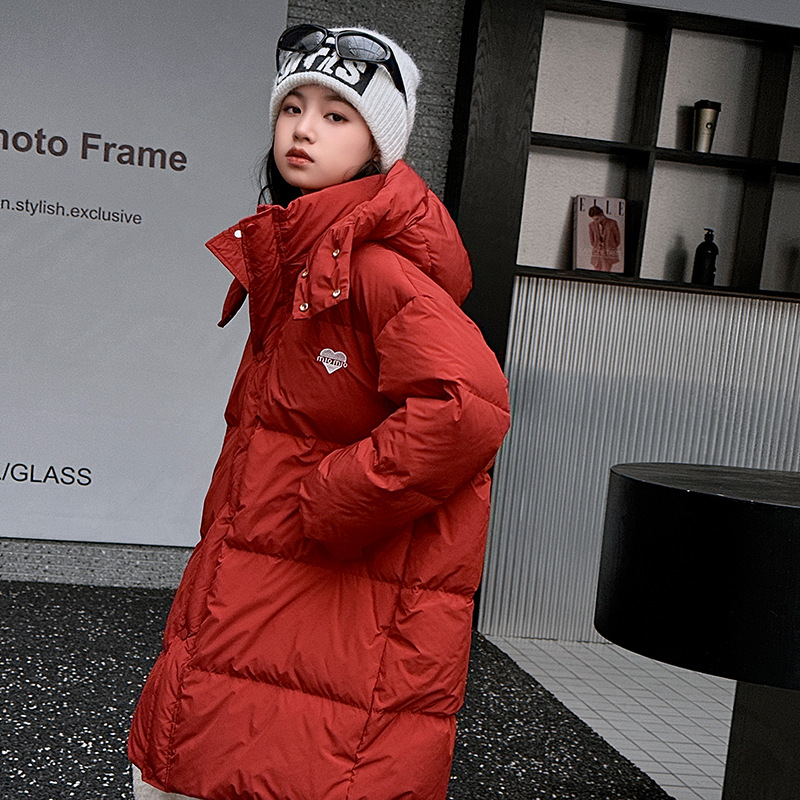 女童羽绒服2023新款洋气过膝中长款大童冬季童装儿童冬装外套黑色