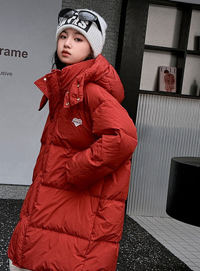 女童羽绒服2023新款洋气过膝中长款大童冬季童装儿童冬装外套黑色