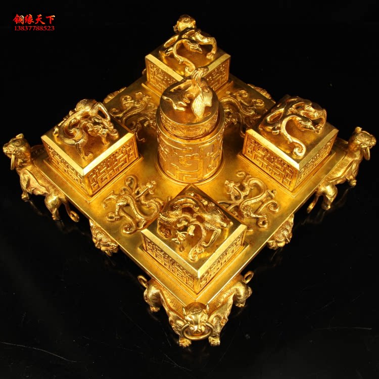 实心纯铜玉玺印章鎏金铜印后宫皇后玉玺大印朱雀凤印套装古玩兽印