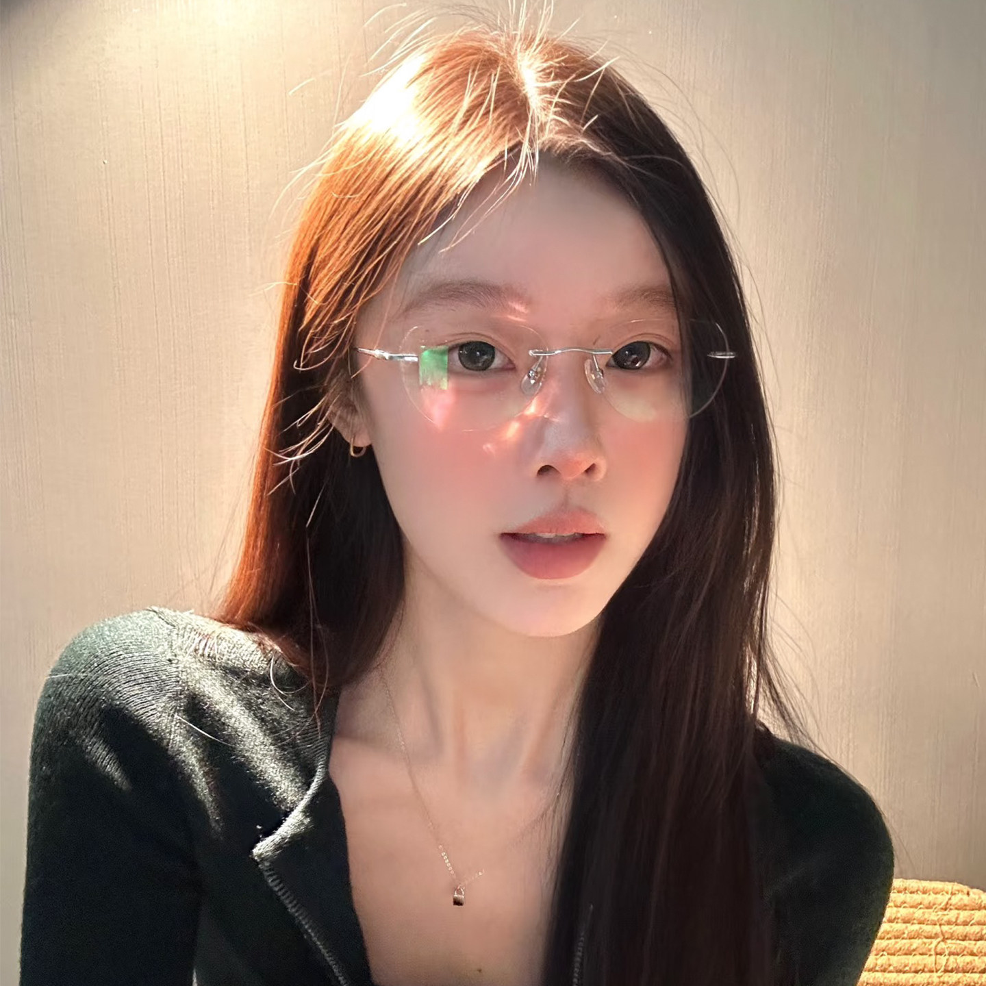 猫眼无边框金丝眼镜女近视纯钛可配度数超轻防蓝光方圆脸高智感