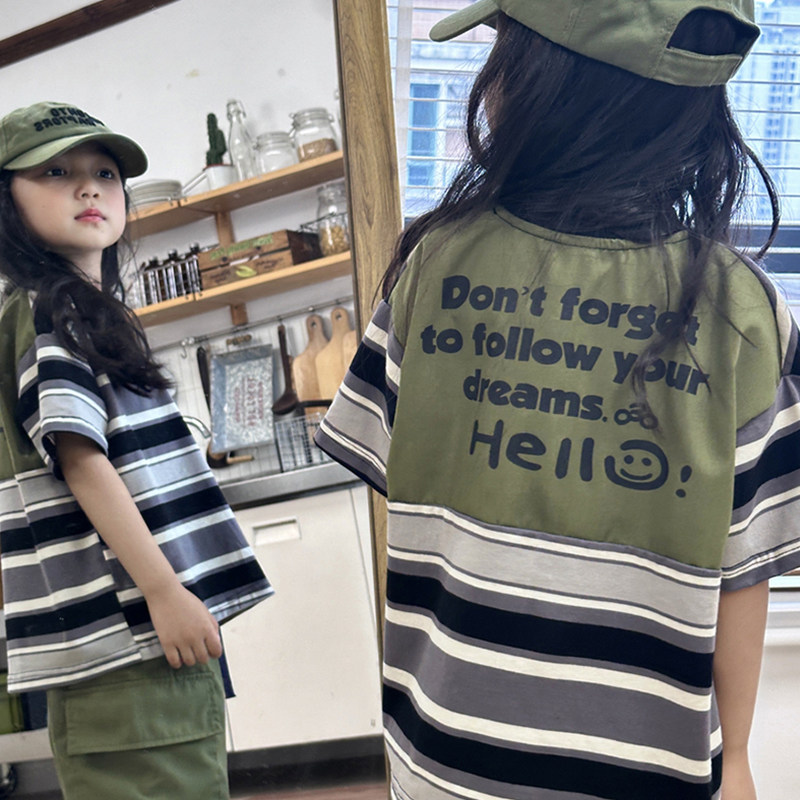 男童短袖t恤2025夏季儿童潮牌童装日系中大童拼色条纹宽松棉上衣,童装/婴儿装/亲子装,T恤,淘宝优惠券,粉丝福利购,淘宝优惠卷