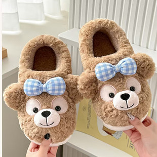 亲子棉拖鞋冬季保暖加绒女士包跟防滑软底室内可爱厚底居家毛毛鞋