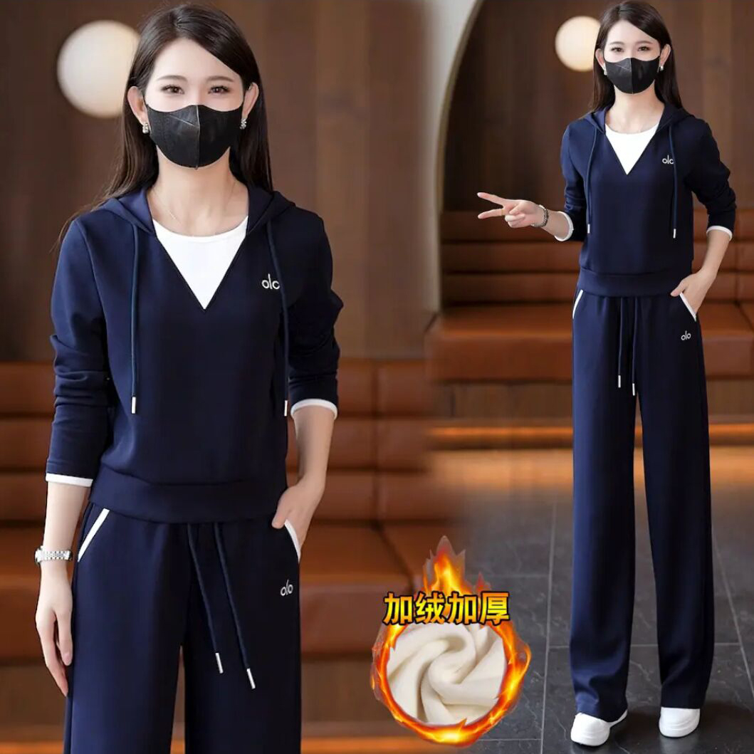 加绒加厚连帽卫衣套装