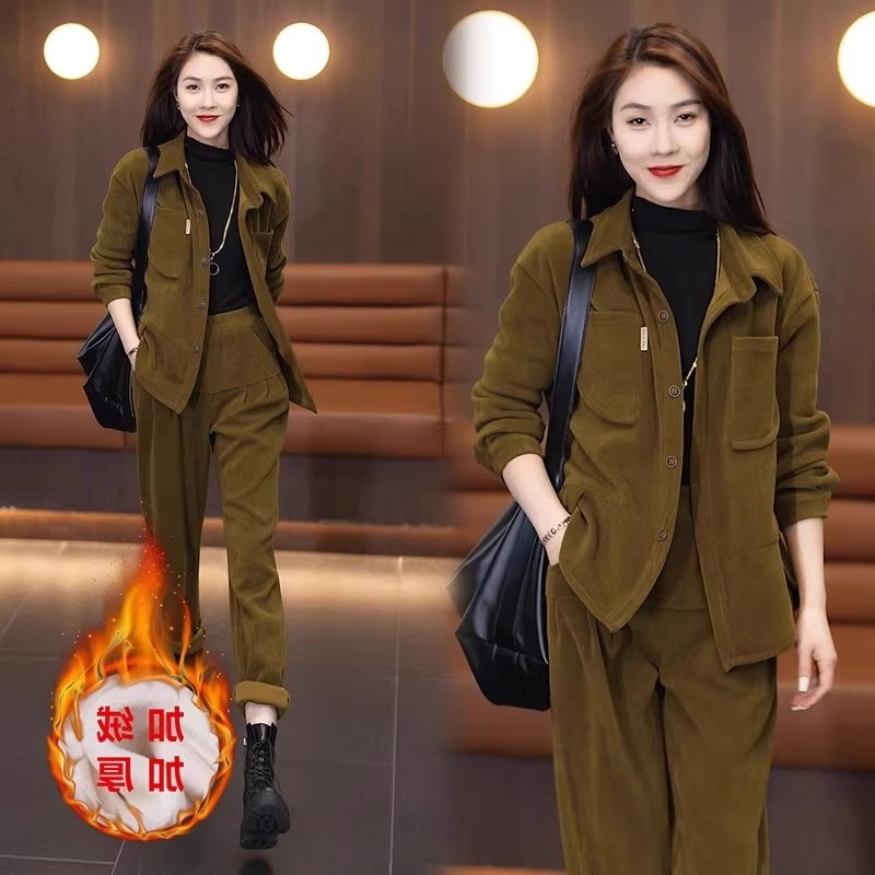 加绒时尚套装女外套秋冬新款