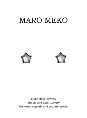 Maro Meko925银黑色贝壳可爱星星纯银耳钉小巧精致五角星耳夹新款