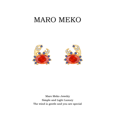 MaroMeko小巧可爱红色螃蟹耳钉