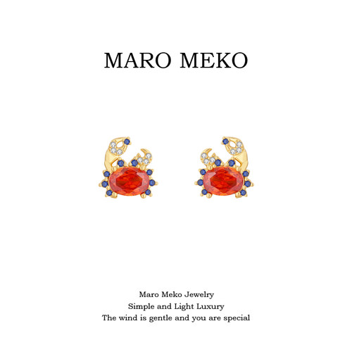 MaroMeko小巧可爱红色螃蟹耳钉