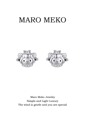 MaroMeko生肖羊925纯银耳钉