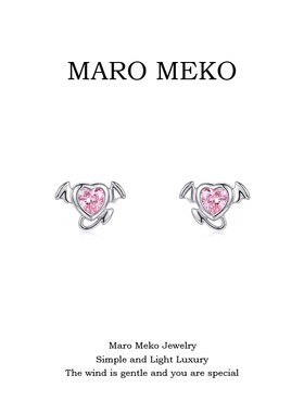 MaroMeko通体925银爱心翅膀耳钉