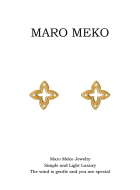 Maro Meko设计师新款金色小花耳钉轻奢高级感复古耳环花朵耳夹女