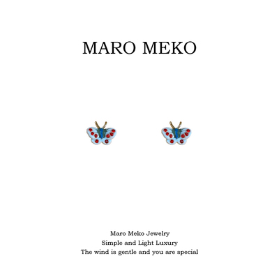 MaroMeko可爱蓝色蝴蝶耳钉