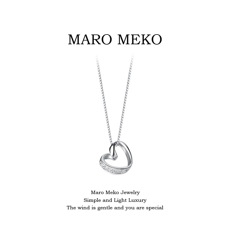 MaroMeko925银爱心吊坠纯银项链