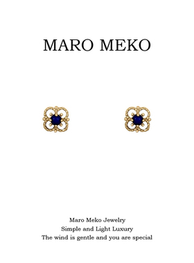 Maro Meko法式复古蓝色小花耳钉小巧精致mini耳饰睡觉免摘耳夹女
