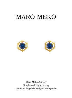 Maro Meko法式复古迷你小巧蓝色锆石耳钉轻奢高级感mini耳饰耳夹