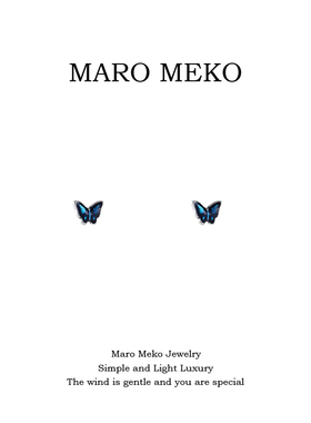 s999足银迷你蓝色蝴蝶银耳钉拧螺丝简约小巧精致纯银耳环气质耳夹