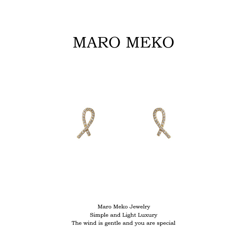 Maro Meko满钻领结耳钉轻奢小众高级感闪钻蝴蝶结耳饰气质耳夹女
