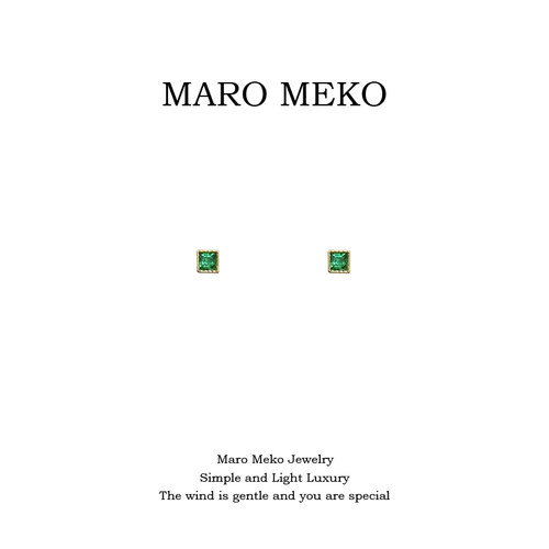 MaroMeko超小迷你祖母绿小耳钉