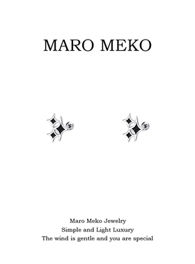 Maro Meko黑色四芒星拧螺丝耳钉简约气质星星耳饰冷淡风耳夹个性