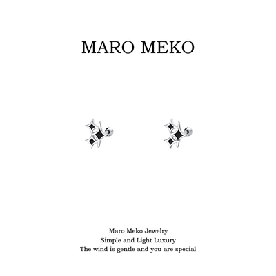 MaroMeko黑色四芒星拧螺丝耳钉