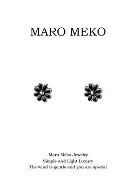 Maro Meko通体999足银黑色小雏菊纯银耳钉甜美气质春款花朵耳饰女