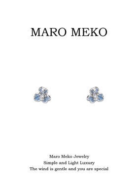 Maro Meko通体999足银蓝色小花耳钉纯银适合春天的耳环森系超仙女