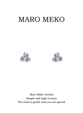 MaroMeko通体999银蓝色小花耳钉