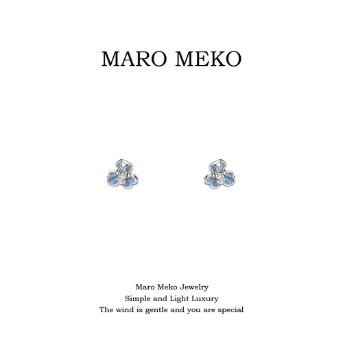 MaroMeko通体999银蓝色小花耳钉