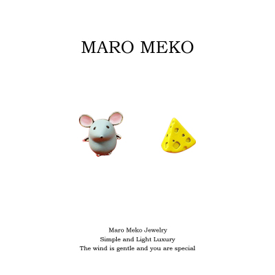 MaroMeko可爱小老鼠奶酪耳钉