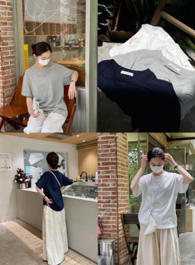 khakilamode进店入/软糯亲肤透气纯棉 圆领宽松基础短袖上衣t恤女