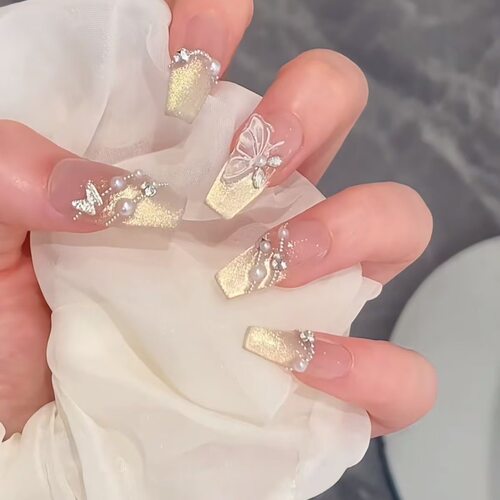 秋冬金光猫眼爆闪显白手工穿戴甲