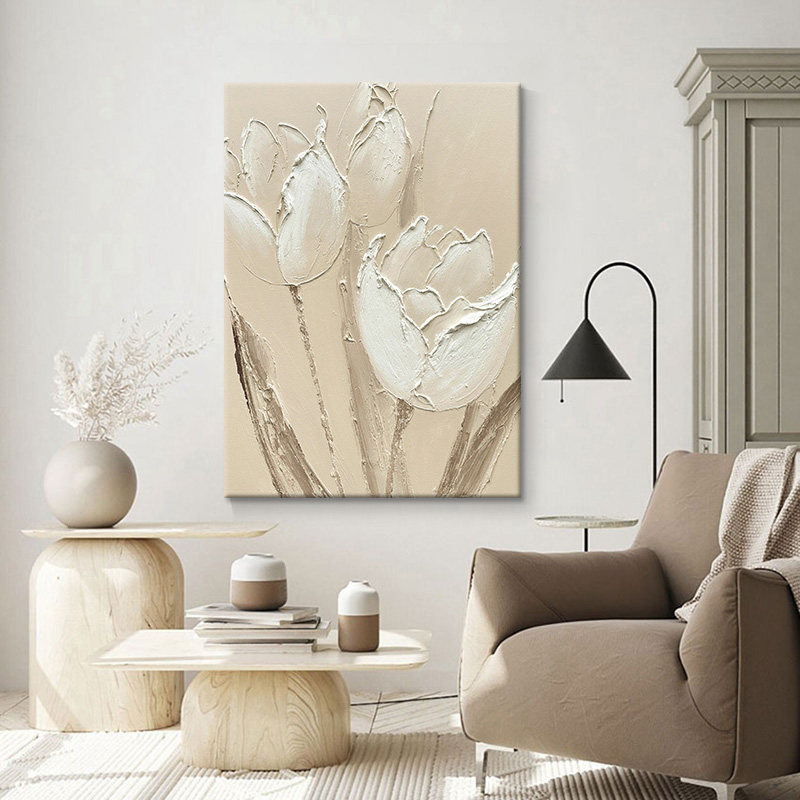 郁金香花卉纯手绘油画奶